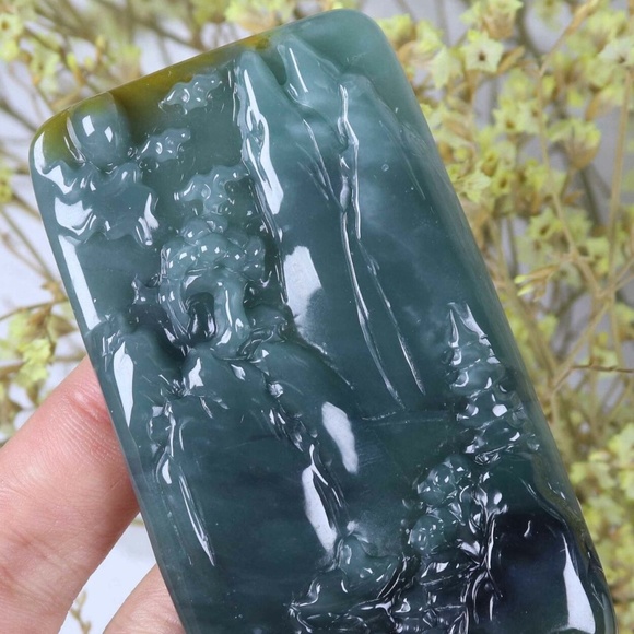 Certified Green yellow 100% Natural A Jade jadeite Landscape Pendant - Picture 3 of 10